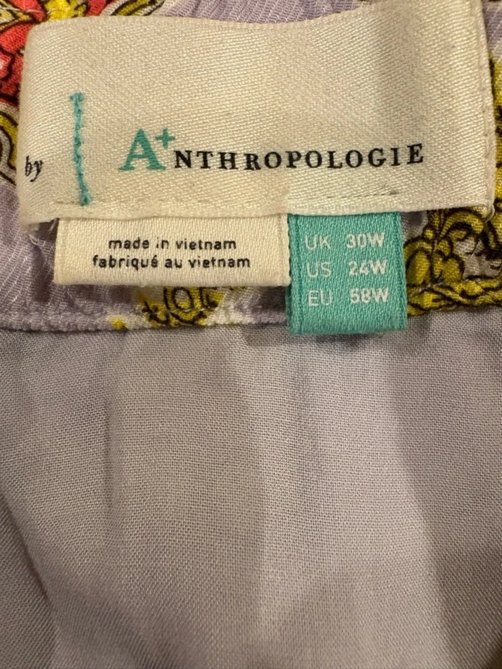 Anthropologie midi a-line skirt paisley lilac beige sz 24W